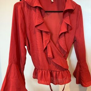 Women's Burnt Orange Ruffle Wrap Top
